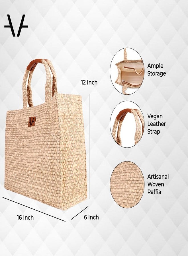 Avake Mocha Hand Bag with Raffia and Vegan Leather Accents | Fits 14-Inch Laptop | Stylish & Durable | Lightweight Shoulder Bag for Work, Travel & Daily Use | Made in India - Image 3